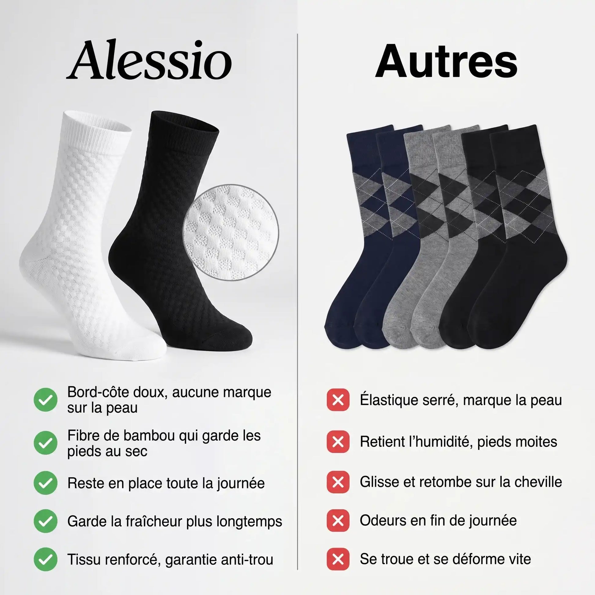Chaussettes Alessio mi-hautes en fibre de bambou premium